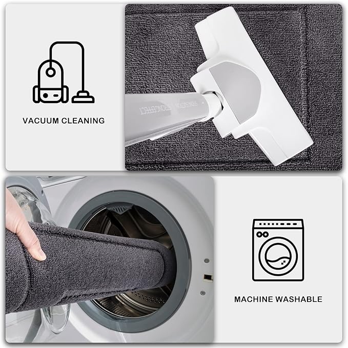 PURRUGS Machine Washable Kitchen Rug Set [2 PCS] (24" x 35.5"+ 24" x 59"), Non-Slip/Skid Kitchen Runner Rugs & Floor Mats, Super Absorbent Soft Standing Mats for Kitchen, Laundry & Sink, Grey