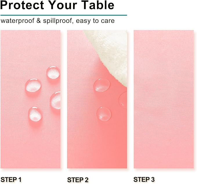 Hiasan Waterproof Tablecloth Rectangle - Washable Fabric Table Cloth for Dining Room Kitchen Birthday Party and Outdoor Use, Rose Pink, 70 x 140 Inch