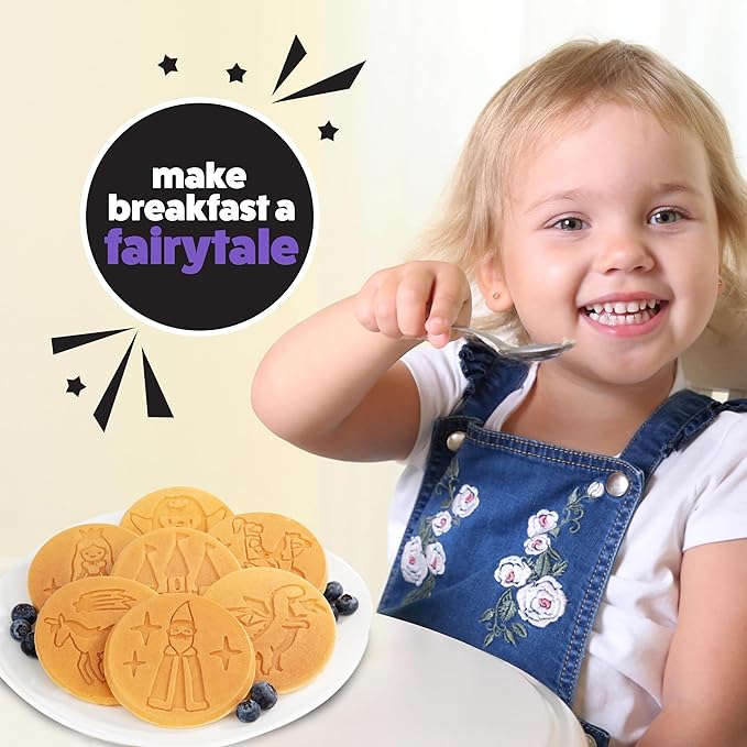 CucinaPro Fantasy Friends Mini Pancake Pan - Nonstick Griddle w Long Handle for Breakfast Magic, Featuring a Princess Castle & More, 7 Unique Flapjacks- Kitchen Baker- Girls Easter Basket Stuffer Gift