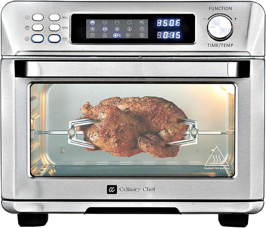 CULINARY CHEF Air Fryer Oven, Digital, 26 Quart 10-in-1 Countertop Toaster Oven & Air Fryer Combo - Grill, Rotisserie, Dehydrator, Pizza Oven, & More, Stainless Steel