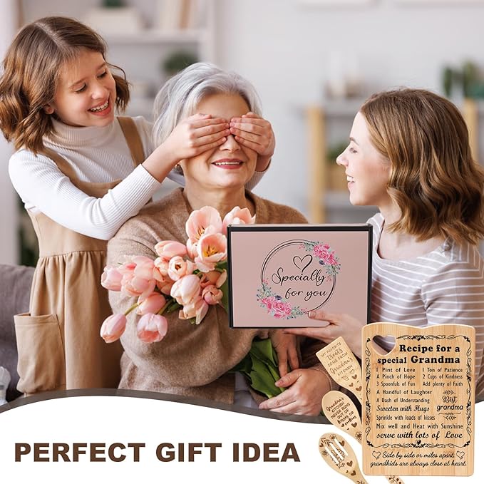 YUEYUQIU Gifts for Grandma from Grandkids, Birthday Gifts for Grandma from Grandchildren Granddaughter, Grandma Cutting Board Set Present, Ideal Mothers Day Christmas Gifts for Grandmother