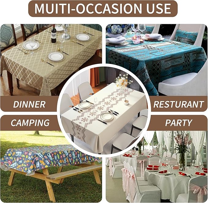 Rectangle Table Cloth,100% Waterproof Tablecloth Oil Proof Spill Proof Vinyl Table Cloth, Wipe Clean Plastic Table Cover for Dining, Camping, Indoor and Outdoor 54" x 120",Snowflake