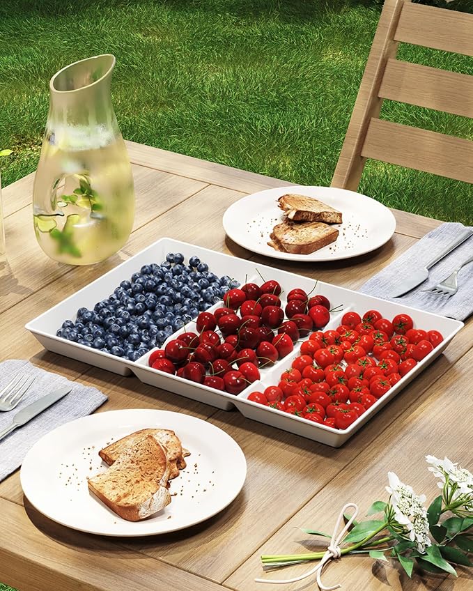 Lifewit Serving Tray Divided for Party Supplies, 8 PCS 15" x 10" Plastic Platters for Serving Food, White Reusable Tray for Veggie, Snack, Fruit, Cookies, Desserts in Kitchen/Pantry
