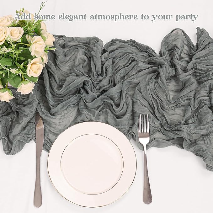 10 Pack Grey Cheesecloth Table Runner 6FT Boho Gauze Fabric Table Runner Vintage Rustic Sheer Runners for Wedding Party Bridal Baby Shower Long Table Decorations