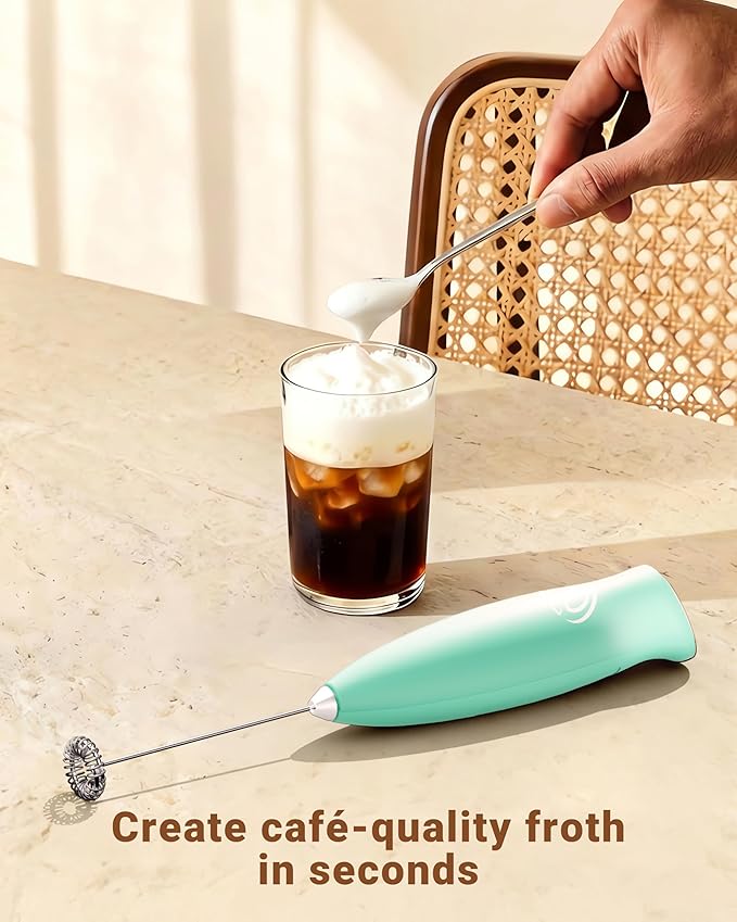 HeyLotie Milk Frother Handheld Frother Wand Drink Mixer Handheld Coffee Stirrers Electric Frother for Coffee Mixer Wand with 2 Whisk frother for protein powder coffee frother handheld-Aqua