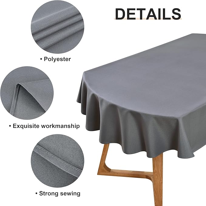 Wolkemer Small Oval Tablecloth 52 x 70 Inch Washable Fabric Table Cloth Solid Grey Table Cover for Dining Wedding Party Banquet Tabletop Decoration