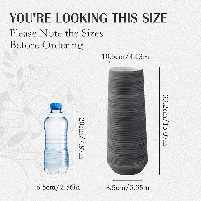 ALMA 13 inch Tall Black Vase Home Decor Trends for 2025, Large Grey Vase for Centerpieces Fits for Mid Century Modern Decor, Ceramic Floor Vases for Black Bathroom, Dining Table, Living Room