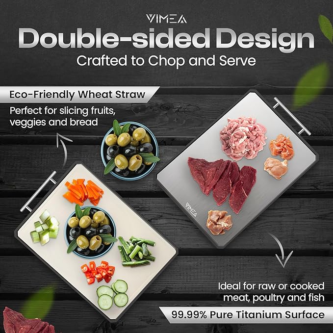 Double-Sided Titanium Cutting Board for Kitchen,16" x 11" Large, Pure Titanium & Wheat Straw PP, Diswasher safe, Durable Chopping Board for Meat, Vegetables - Daily and Pro-Level cooking