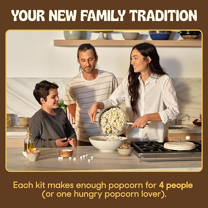Popsmith Starter Bundle in Butter - 6 Quart Stovetop Popcorn Machine with 10 Movie Theater Buttery Popcorn Kits - Stainless Steel Popcorn Maker Compatible with All Stovetops