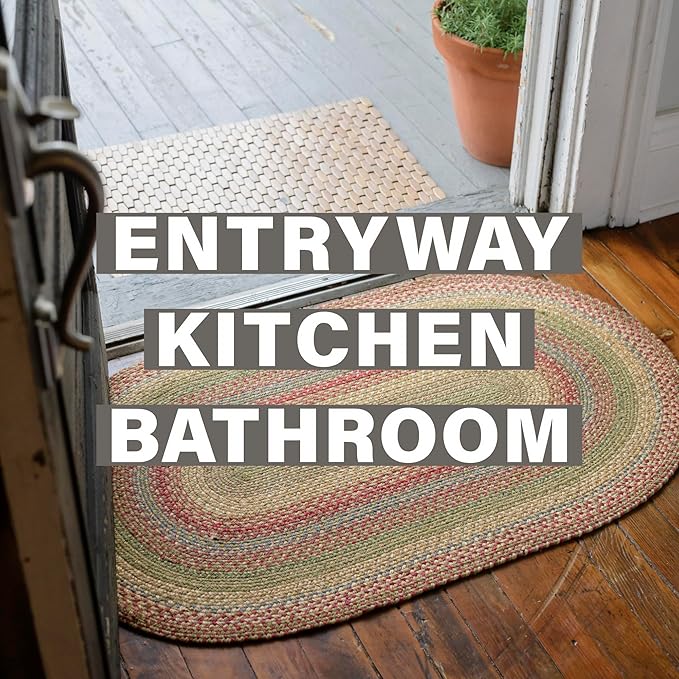Azalea Jute Braided Kitchen Rugs 20x30 - Multicolor Braided Rugs for Primitive Country Kitchens & Entryways, No-Shed Jute, Durable, Pet Friendly & Easy to Maintain