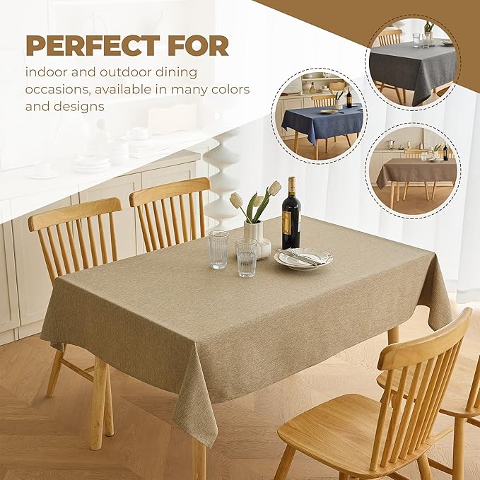 Waterproof Rectangle Dining Table Cover for 6 Seater, 6ft Table, Easy Wipe Clean Outdoor Linen Tablecloth for Party, Wedding and Camping (Oblong, 60 x 84 Inch (6-8 Seats), Natural)