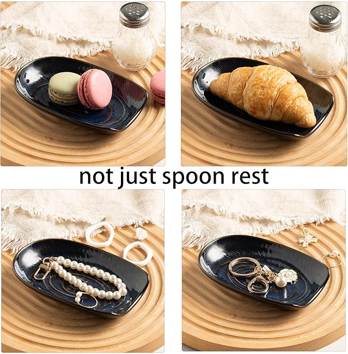 Ceremic Spoon Rest for Stove Top, Spoon Holder for Kitchen Counter, Coffee Spoon Rest, Cooking Utensil Rest for Ladles, Kitchen Decor, Housewarming Gifts, 1 pack (blue)