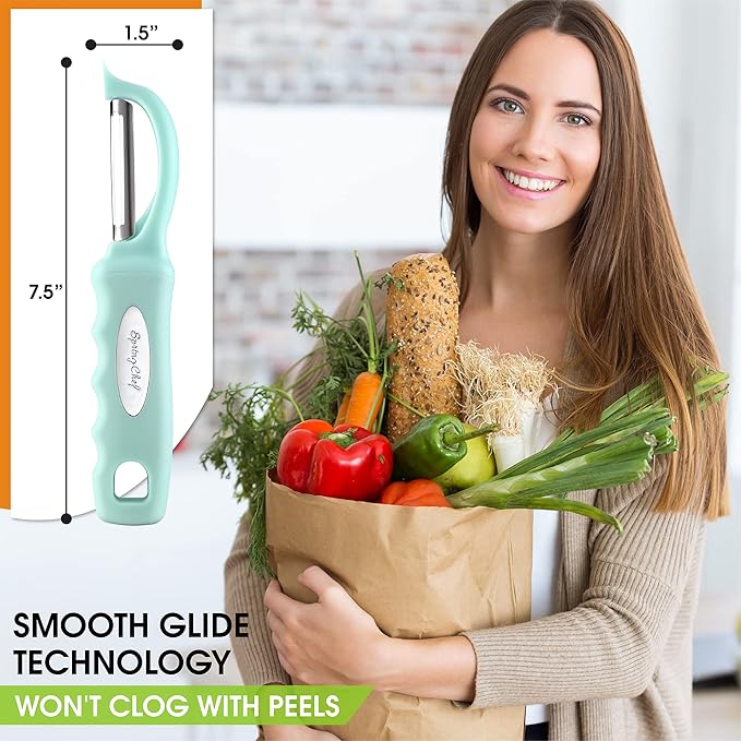 Spring Chef Stainless Steel Premium Swivel Peeler & Handheld Zester/Fine Grater - 2 Product Bundle - Mint