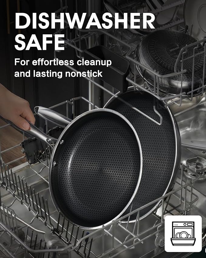 Non Stick 8 Inch Frying Pan with Lid, Hybrid Nonstick Stainless Steel Skillet Pan with Stay-cooling Handle, PFOA Free Non Toxic Dishwash & Oven Safe Kithchen Cookware Set Compatible All Cooktops