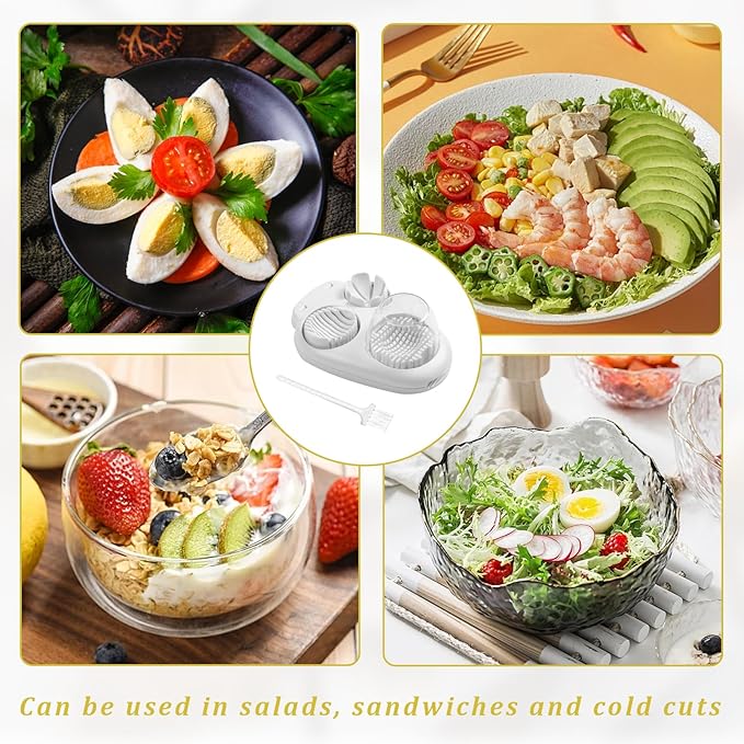 2 Pcs 3 In 1 Egg Slicer,Egg Slicer For Hard Boiled Eggs,Stainless Steel Strawberry Slicer,Egg Cutter,Egg Opener For Hard Boiled Eggs,3 Slice Modes For Strawberry, Mushroom, Grape, Cherry Tomato