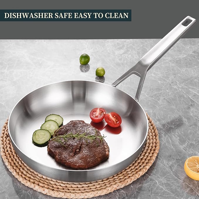 Yeksum Tri - Ply Stainless Steel Frying Pan Set 8" 10" Skillets with Tempered Glass Lids Durable, Ideal for Eggs, Induction Compatible up to 600°F