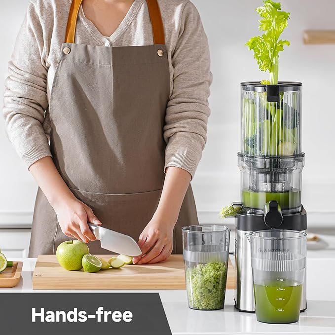 Cold press Juicer Machines with 4.6" Extra Self-Feeding for Whole Vegetable & Fruit, Juice Extractor with Large Auger & Double Strainers, Easy to Clean, High Juice Yield