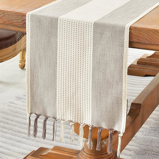 Wracra Linen Table Runner, Farmhouse Macrame Table Runners 36 Inches Long for Dining Table Decor, Wedding, Party and Dresser Decor (Dark Coffee,36")