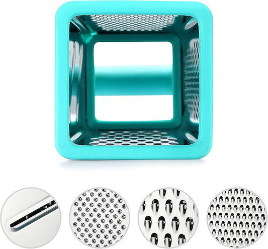 Marco Almond® KYA57B Box Grater,Stainless Steel Grater with 4 Sides,Slicer 5 Piece Set, Potato,Cheese,Cucumber,Salad Vegetables Graters Peelers, Turquoise