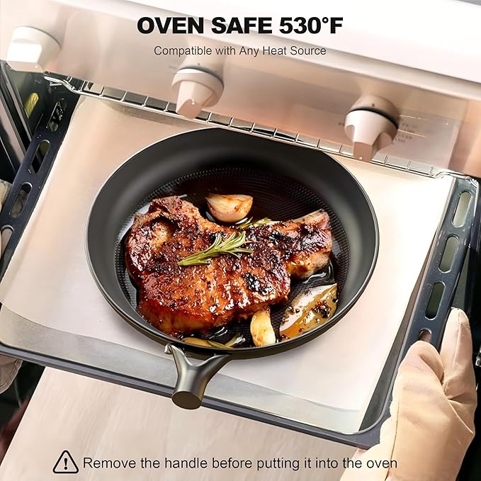 LAMFO 10" Cast Iron Skillets, Nonstick Frying Pans with Detachable Handle, Oven & Dishwasher Safe, Works with All Gas, Electric and Induction Stoves