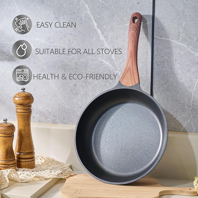 SC Cooker Nonstick Skillet 9.5 Inches Black Granite, Non Stick Frying Pan For Chef Cooking, Omelette Pan Egg Frying Healthy Stone Cookware, Compatible with All Stovetops, PFOA Free (Black, 9.5inch)