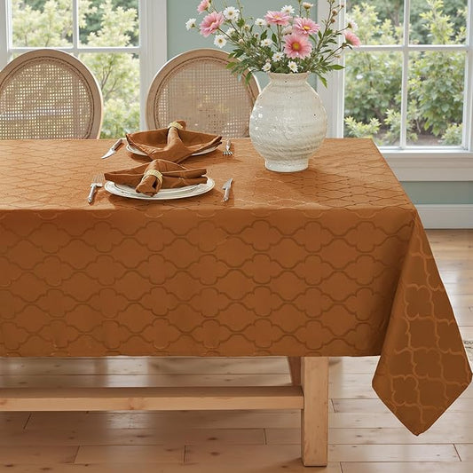 Larponder Tablecloth Rectangle, Jacquard Polyester Table Cloth, Washable & Spill Proof Table Cover for Spring Kitchen Dining Party Picnic (Rectangle, 60" x 84", Amber)