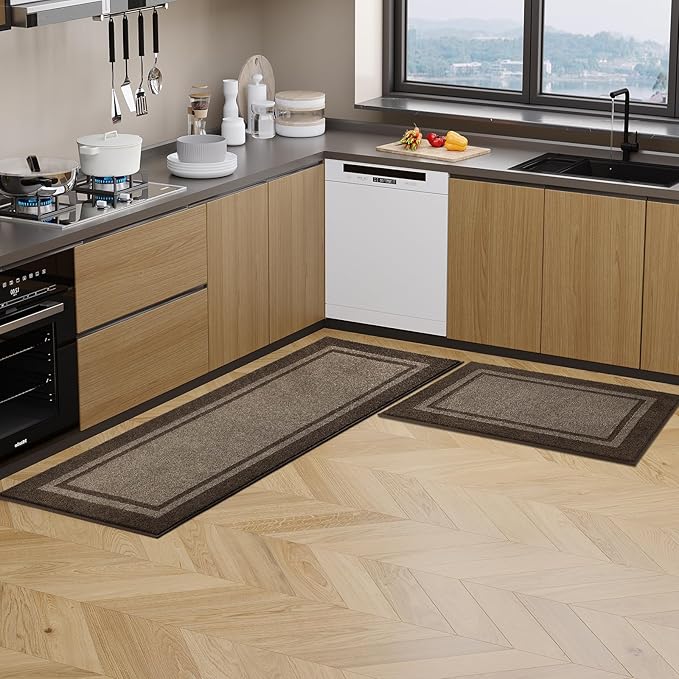 Kichen Rugs 24" x 96", Non-Slip Machine Washable Kitchen Runner Rugs Floor Mats, Absorbent Comfort Standing Mats for Kitchen, Sink, Laundry and Hallway, Grayish Brown & Coffee
