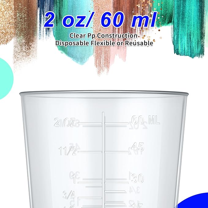 Konohan 400 Pack 2oz/60ml Plastic Mixing Cups Disposable Measuring Cups, Epoxy Bulk Clear Beaker with Graduated and Mixing Sticks for Resin, Laboratory, Liquid, Acrylic Paint Art, Medicine