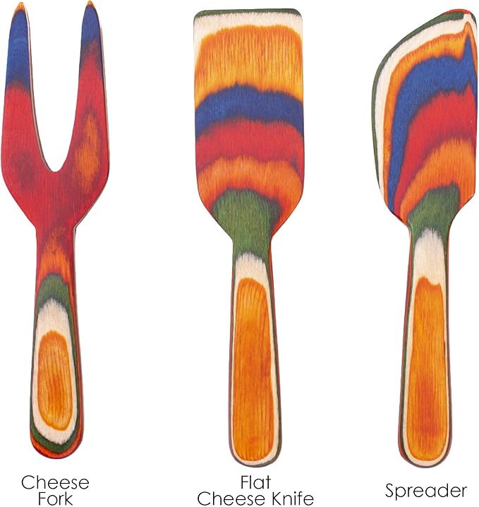 Totally Bamboo Baltique Marrakesh Collection 3 Piece Cheese & Charcuterie Tool Set, Colorful Wooden Cheese Knife Set