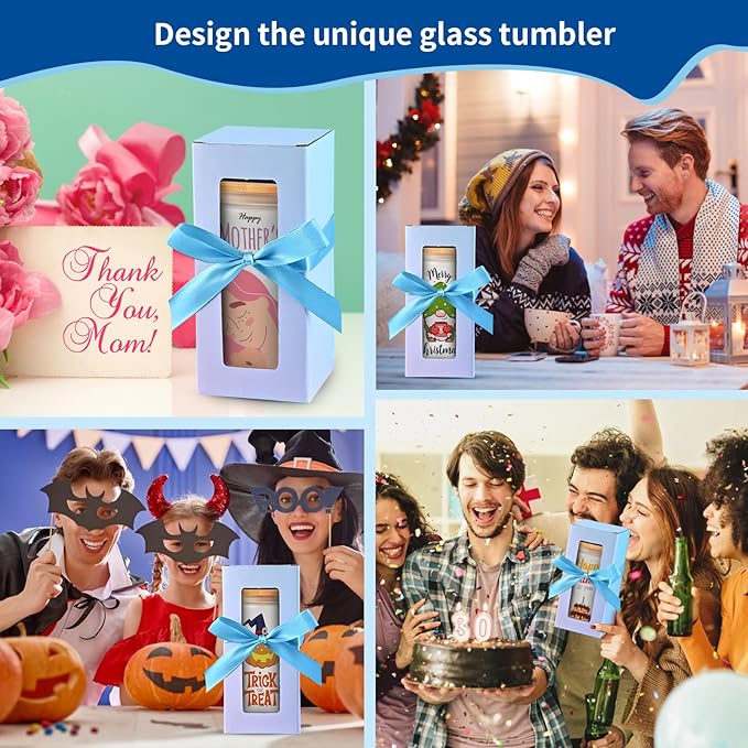 Sublimation Glass Blanks with Bamboo Lid, 16OZ Frosted Sublimation Beer Cups with Glass Straws Gift Box for Christmas, Mason Jar Cups Mug Travel Tumbler for Juice, Iced Coffee, Drinks(8 PACK)