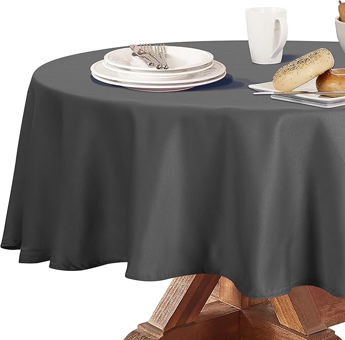 Obstal 210GSM Round Table Cloth, Water Resistance Microfiber Tablecloth, Decorative Fabric Circular Table Cover for Outdoor and Indoor Use (Grey, 70 Inch Diameter)