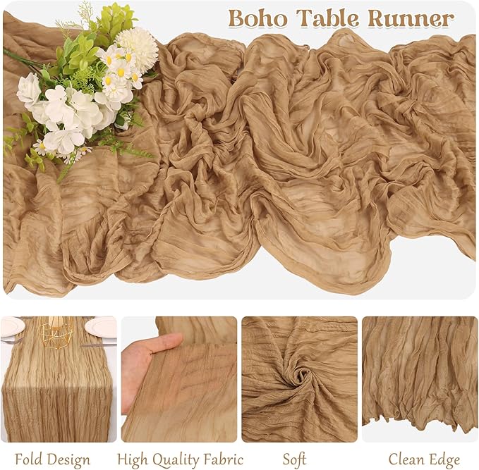 10 Pack Nude Cheesecloth Table Runner 10FT Boho Gauze Fabric Table Runner Vintage Rustic Sheer Runners for Wedding Party Bridal Baby Shower Long Table Decorations