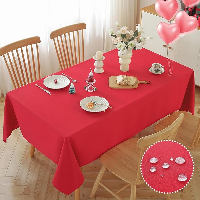 Alsoo Table Cloth for Rectangle Tables,60X120 Inch Waterproof Linen Table Cloths Spill Proof and Washable Wrinkle Free Table Cover for Dining Table, Kitchen, Christmas，Parties and Wedding, Red