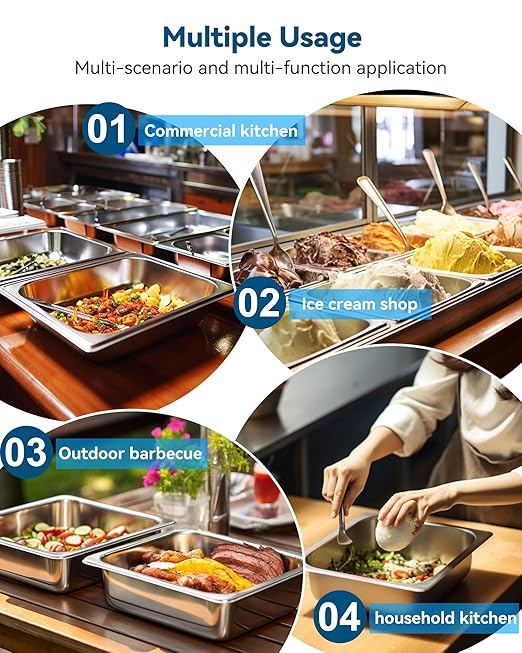 ZeroPone 4 Pack Hotel Pans with Lids, 1/2 Size 2.5" Deep Stainless Steel Steam Table Pans 22 Gauge Anti Jam 12.8" L x 10.4" W Commercial Food Storage Containers Metal Pan