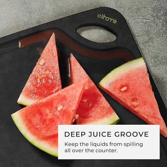 Elihome Classic Series Cutting Board for Kitchen, Natural Wood Fiber Composite, Dishwasher Safe, Eco-Friendly, Juice Grooves, Non-Porous, Reversible, BPA Free, Made in USA, Medium, 13"x 10" Black