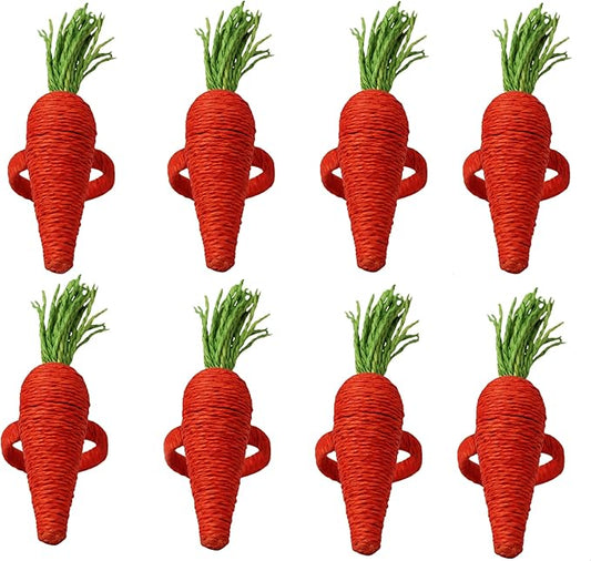 COTTON CRAFT Easter Napkin Rings - Set of 8 Carrot-Shaped Napkin Rings - Seagrass and Metal Napkin Ring - Easter Napkin Holder - Spring Summer Party - Unique Gift - Table Décor - Orange Green
