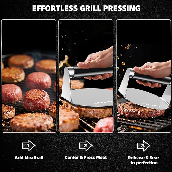 Smash Burger Press 5.5" Stainless Steel - Burger & Hamburger Smasher Tool, Nonstick Cool-Touch Handle, Dishwasher Safe Grill Press for Griddle, Ground Beef