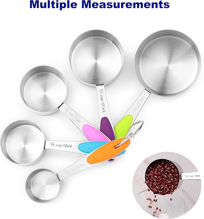 Stainless Steel Measuring Cups, 5 PCS Nesting Measuring Cups Set with Easy-Read Markings & Ring, Metal Scoops for Dry Liquid Ingredients,Stackable Cup Measure Spoons for Baking Cooking Kitchen Gadgets