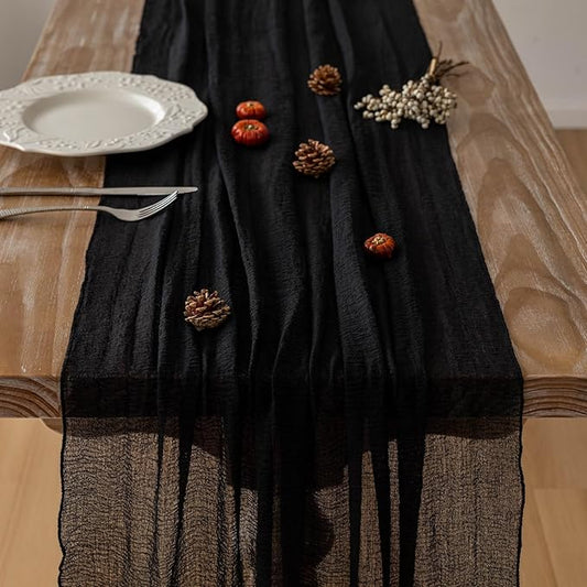 Keketoarrange Black Table Runner Cheesecloth Gauze Rustic Premium Cotton Cheese Cloth Table Decor 120 Inch 10 FT for Wedding Bridal Baby Shower Long Sheer Boho Home Decorations