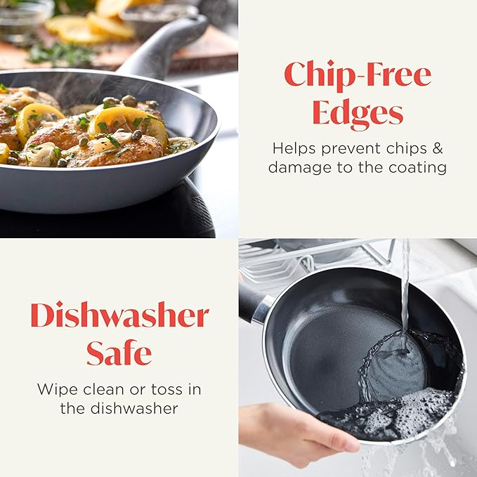 Lumenflon Deco 9.5” Nonstick Frying Pan Skillet, Made in Italy, Diamond Ceramic PFAS-Free, Dishwasher & Metal Utensil Safe, Durable Gloss Enamel Finish, Stay-Cool Handle, High Walls-Extra Room, Gray