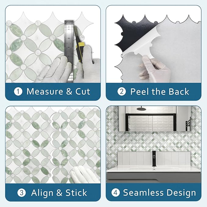 SUNWINGS 10-Sheet Peel and Stick Backsplash Coin Waterjet Tile, 11.2" x 11.2" Green Marble Looks Self Adhesive Wall Tile Stick on Backsplash for Kitchen, Bathroom, Fireplace, Shower