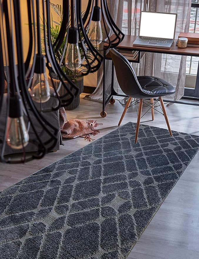 Custom Size Hallway Runner Rug Trellis Grey Color 31 inch Wide Select Your Length Non-Slip (Skid Resistance) Rubber Backing 20 feet x 31 inch (Color Options Available)
