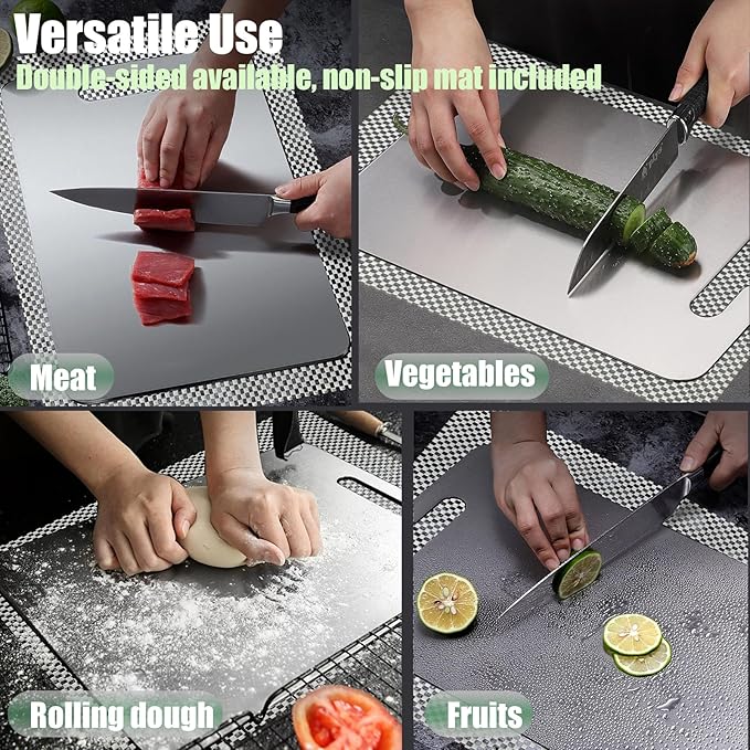 GYBETIN Titanium Cutting Board - Upgraded Thickened (0.08 in) Non-Deforming 100% Pure Titanium Cutting Boards with Non-Slip Pad, Food Grade Extra Large Cutting Boards (18 x 12 inch) (X-Large)