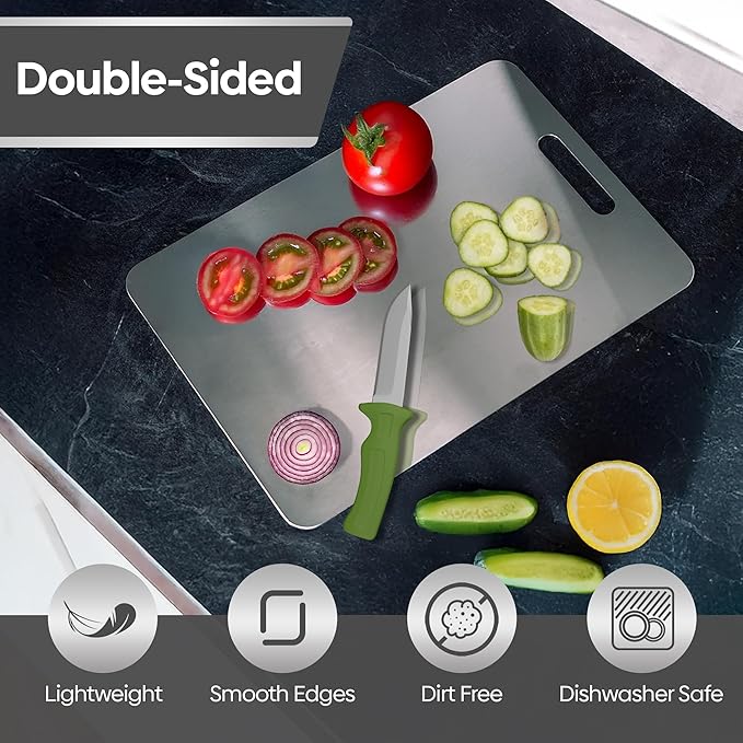 Pure 100% Titanium Cutting Board, Food-Grade & Knife-Friendly, Durable Double-Sided Design, Dishwasher Safe for Meat, Fish, Fruit & Vegetables (12 x 8)
