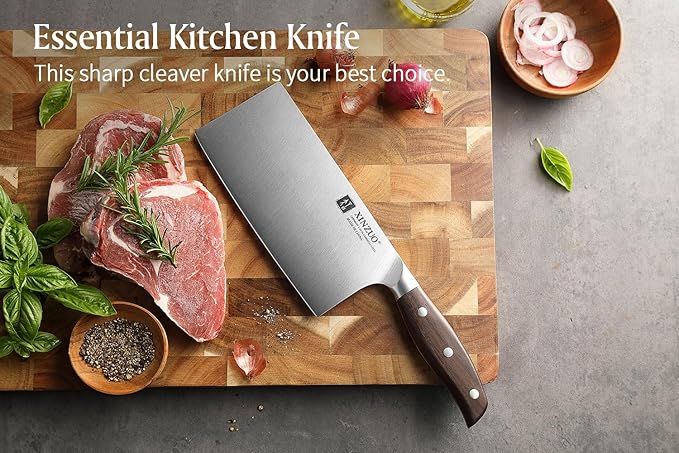 XINZUO Meat Cleaver Knife, 7 Inches German Stainless Steel Chef Cleaver Knife,Vegetable Meat Cleaver,Multifunction Chopper Butcher Knife,Chinese Chef Knife, Ultra Sharp, Red Sandalwood Handle