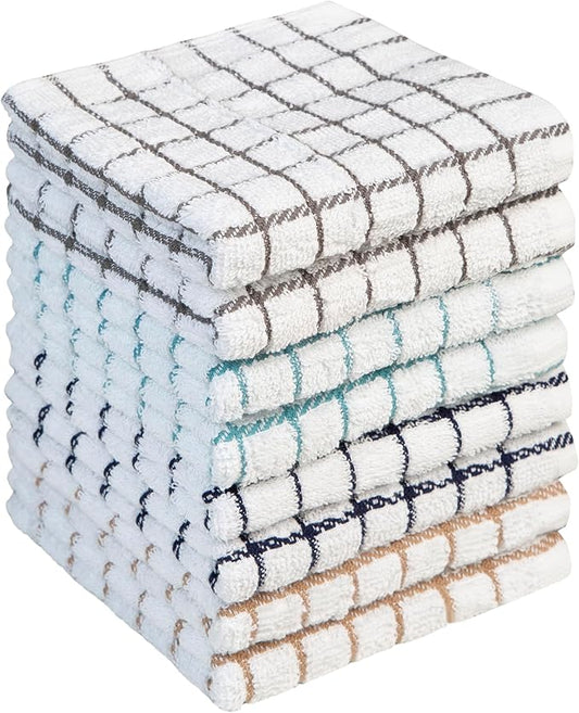 Premium Dish Towels (12”x 12”, 8 Pack) | Cotton Kitchen Hand Towels | Kitchen Towels | Highly Absorbent Tea Towels Set | Multicoloured - Checked