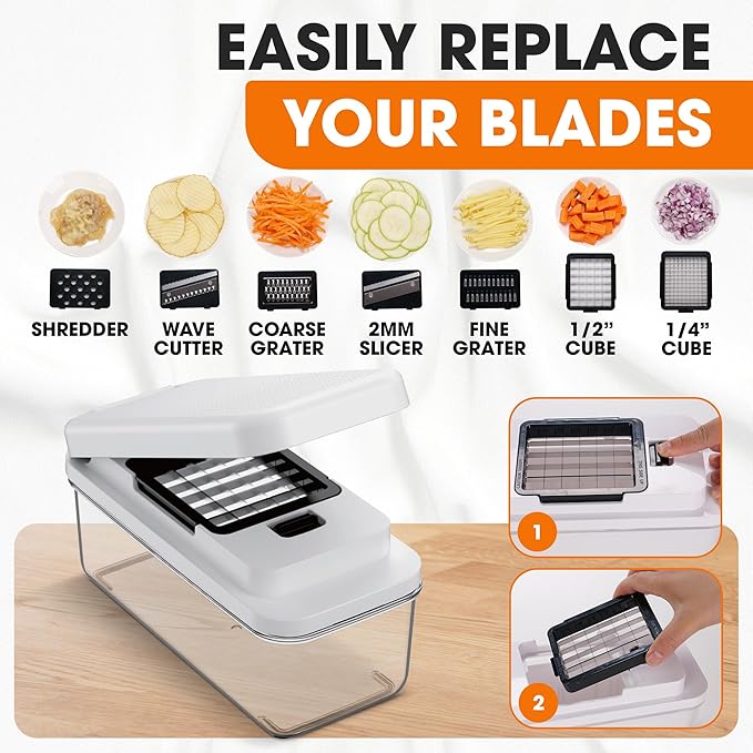 Cheer Collection Vegetable Chopper Slicer with Container Lid – 7 in 1 Mandoline Slicer Dicer Grater Julienne Cutter Kitchen Gadget, Multi Blade Food Chopper for Meal Prep