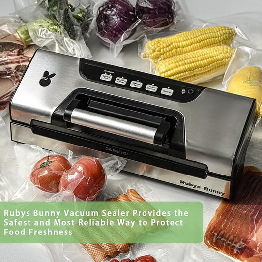 Precision Vacuum Sealer, 90Kpa Vacuum Sealer Machine, 10-in-1 Functions, Easy-lock Handle, Double Pump Vacuum Sealer Machine with Bags Storage, Built-in Cutter, Stainless Steel