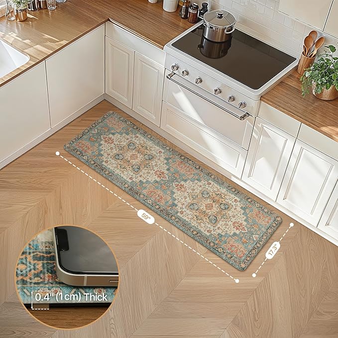 GENIMO Kitchen Mats for Floor, Washable Anti Fatigue Mat for Cushioned, 17.3"x59", Waterproof Kitchen Rugs, Non Slip Foam Comfort Standing Mat Rug for Home, Runner, Laundry, Lake Blue