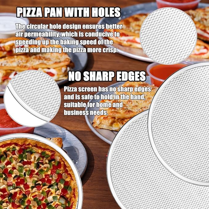 RHBLME Pizza Screen, Aluminum Alloy Pizza Screen Restaurant-Grade Baking Screen for Oven, Round Pizza Crisper Tray Pizza Baking Tray for Home Kitchen BBQ Baking, Seamless (6, 12 Inches)